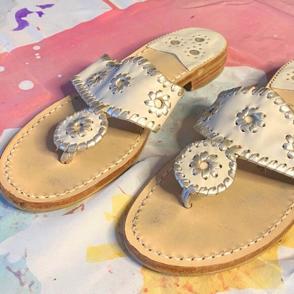 Jack Rogers 1960 White & Silver Metallic Leather woven classic sandal - Picture 6 of 8